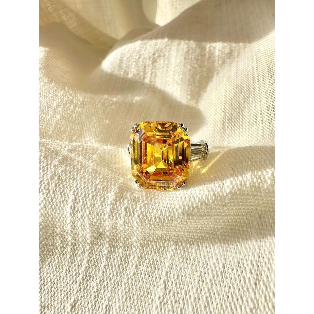 Emerald cut golden canary cocktail ring ￼